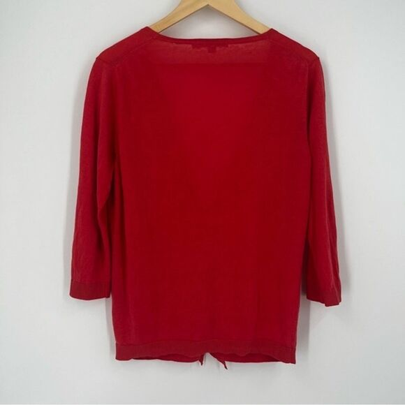 Boden Silk Linen Cardigan Ruffle Coral Red Size US 12 - Picture 4 of 8